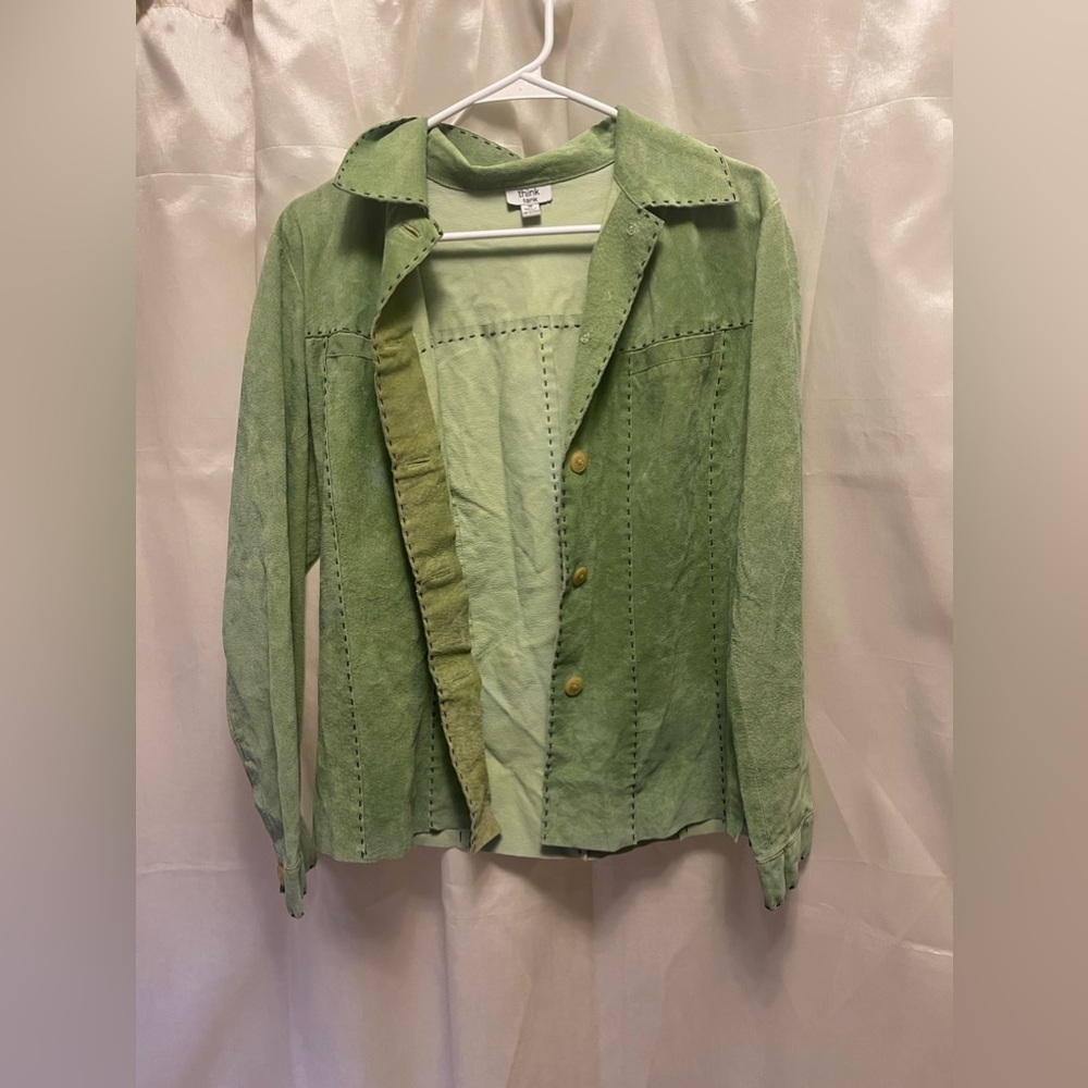 Vintage think tank size medium lime green pig skin leather jacket
